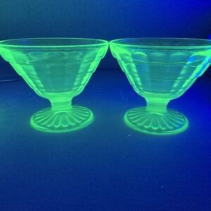 Green Depression Glass pair or sherbert cups. 1930 Anchor Hocking